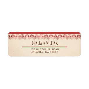 Etiqueta Vintage Art Deco Vermelho Endereço de Devolução