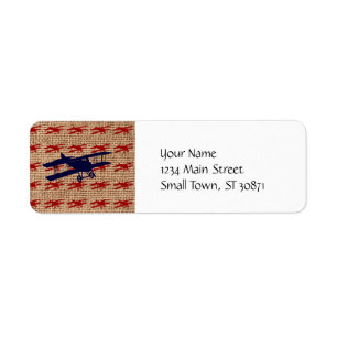 Etiqueta Vintage Biplane Propeller Avião em Burlap Impress