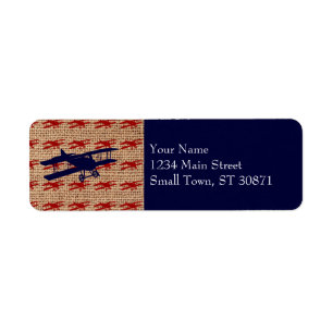 Etiqueta Vintage Biplane Propeller Avião em Burlap Impress