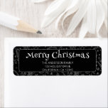 Etiqueta Vintage Black & White Merry Christmas Address<br><div class="desc">Preto e branco elegante Padrão de Natal Feliz Etiqueta de endereço de Natal. Com fundo vintage. No retrovisor preto de fundo branco.</div>