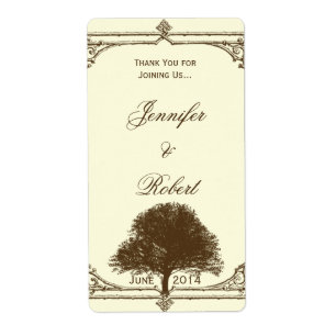 Etiqueta Vintage Brown Oak Tree on Cream Wine Label