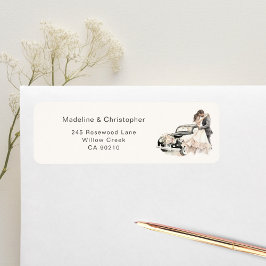 Etiqueta Vintage Car Bride Groom Wedding Return Address