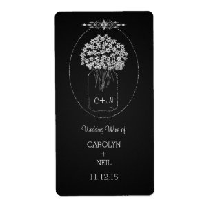 Etiqueta Vintage Chalkboard MasonJar Flowers Vinho De Casam