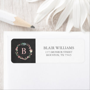 Etiqueta Vintage Chalkboard Monograma Floral Wreath