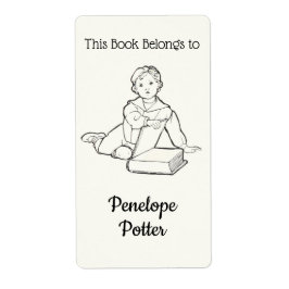 Etiqueta Vintage Child com o Livro e o seu nome Bookplate