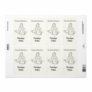 Etiqueta Vintage Child com o Livro e o seu nome Bookplate