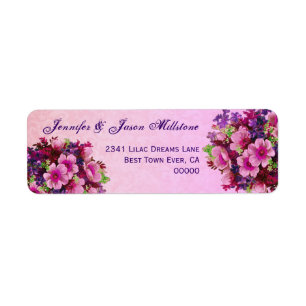 Etiqueta Vintage cor-de-rosa e flores roxas que Wedding a
