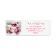 Vintage cor-de-rosa Endereço de devolução de Natal