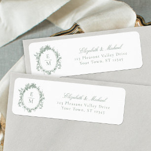 Etiqueta Vintage Crest Monograma Sage Green Wedding Endereç