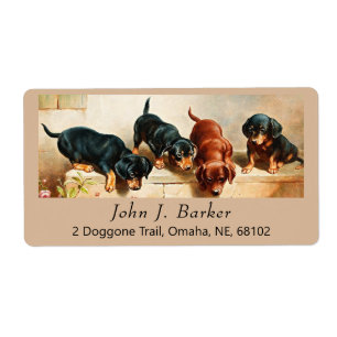 Etiqueta Vintage Dachshund Doxie Puppies Art Label