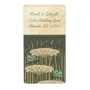 Etiqueta Vintage Damask Art Nouveau Dragonfly Lily Pads