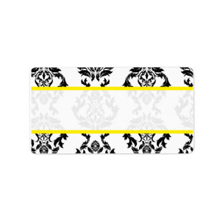 Etiqueta Vintage Damask Black White Yellow Mailing Labs