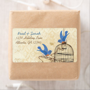 Etiqueta Vintage Damask Lucky Bluebird Brown Bird Cage