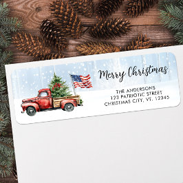 Etiqueta Vintage de Natal Red Truck EUA Flag Address