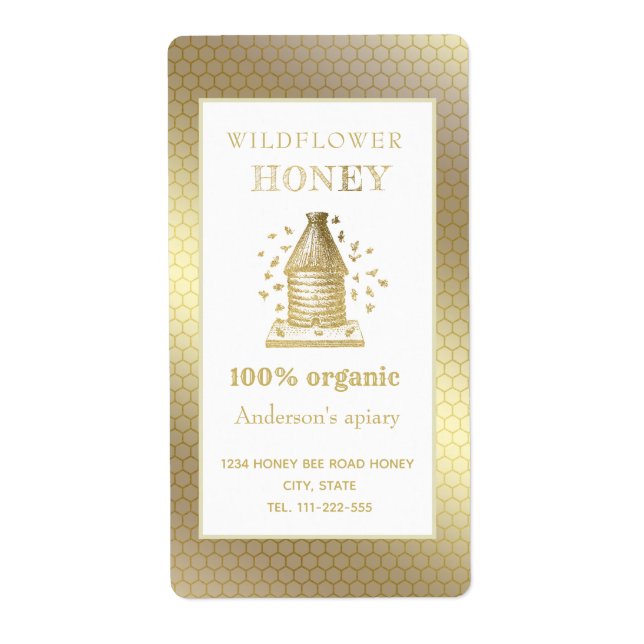 Etiqueta Vintage dourada-rústica, boião de colmeia (Frente)