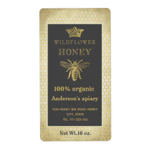 Etiqueta Vintage dourado rústico rainha da coroa abelha mel