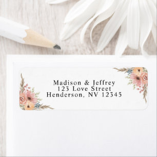 Etiqueta Vintage Dusty Rosa Peach Floral Wedding endereço