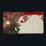 Etiqueta Vintage Elegance Christmas Deer Antlers Damask<br><div class="desc">Versão de fundo vermelho das etiquetas correspondentes a serem usadas para crachás de nome (use um marcador Sharpie de ponto fino para gravá-las), sobremesa ou sinais principais de prato para recepções ou para impressão das suas próprias etiquetas de correio no computador de origem para os seus convites. Coloridos no inverno,...</div>
