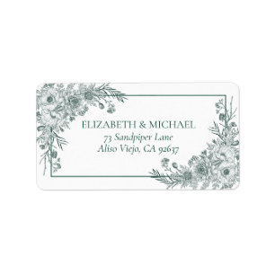 Etiqueta Vintage Emerald Floral Line Art Return Endereço