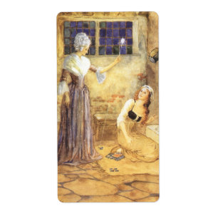 Etiqueta Vintage Fairy Tale Cinderella com Fada Godmama