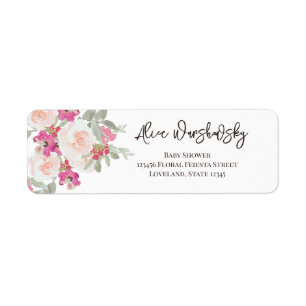 Etiqueta Vintage Floral Watercolor Pink Girl chá de fraldas