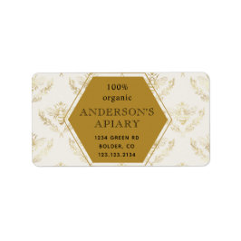Etiqueta vintage gold rainha abelha apiary address
