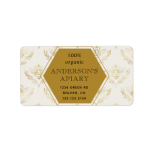 Etiqueta vintage gold rainha abelha apiary address