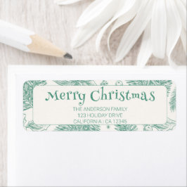 Etiqueta Vintage Green Merry Christmas Line Art