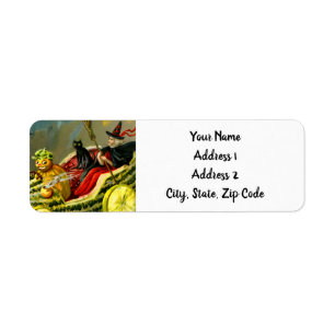 Etiqueta Vintage Halloween Black Cat and Witness