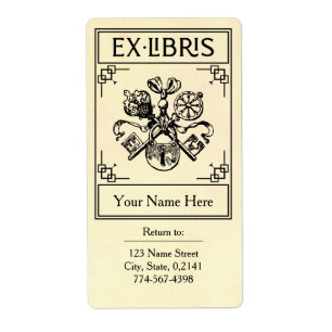 Etiqueta Vintage Heraldic Lock and Keys Address Ex Libris
