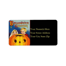 Etiqueta Vintage Kids and Pumpkin Halloween Label