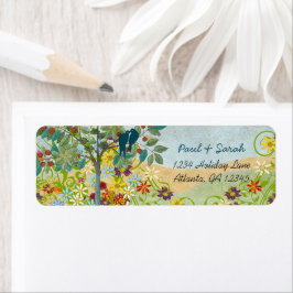 Etiqueta Vintage Love Birds Fruta Tree Damask Colinas