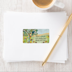 Etiqueta Vintage Lovebird Árvore Romântica Colinas RSVP