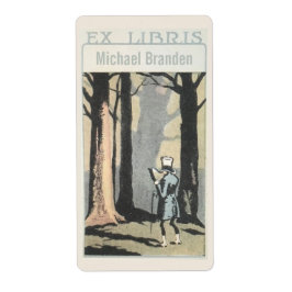 Etiqueta Vintage Man Reading In Woods Ex Libris Bookplate