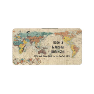 Etiqueta Vintage - Mapa do Mundo em Japonês
