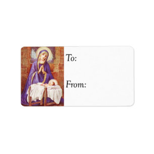 Etiqueta Vintage Mary com Jesus no Manger Gift Tag