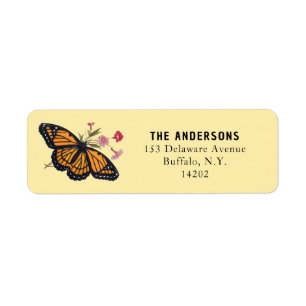 Etiqueta Vintage Monarca Borboleta Amarelo Endereço de Reto