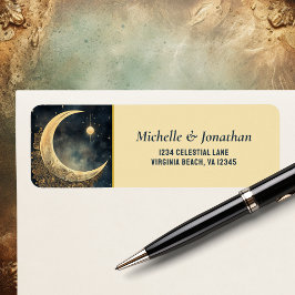 Etiqueta Vintage Moon, Sun, Stars Celestial Endereço Casal