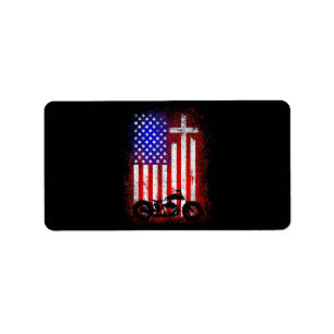 Etiqueta Vintage Motorcycle USA Flag Christian Faith para B