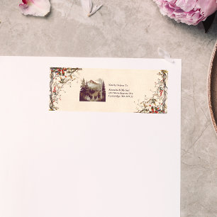 Etiqueta Vintage Mountain Forest Evergreen Tree Weding