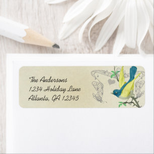 Etiqueta Vintage Musical Bird Blue Green & Yellow on Stone