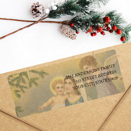 Etiqueta Vintage Natividade Mary Jesus Angels Label