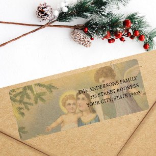Etiqueta Vintage Natividade Mary Jesus Angels Label