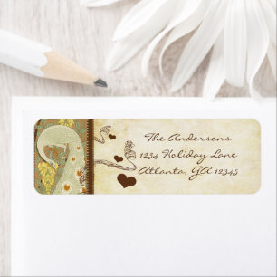 Etiqueta Vintage Peacock Yellow Peachy Coral Earth Tones