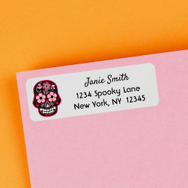 Etiqueta Vintage Pink Day of Morto Dia Muertos Skull