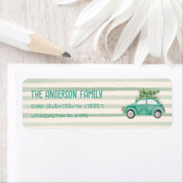 Etiqueta Vintage Quirky Car Tree Christmas Address