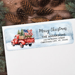 Etiqueta Vintage Red Christmas Caminhão Flag Endereço de De