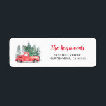 Etiqueta Vintage Red Christmas Truck Endereço de devolução<br><div class="desc">Coordenando natais vintages etiquetas de endereços de inverno com um fundo branco de inverno,  árvores de spruce de aquarela,  um caminhão vermelho vintage,  uma árvore de xmas,  seu nome e endereço da família.</div>