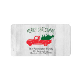 Etiqueta Vintage Red Truck & Tree White Wood Tag