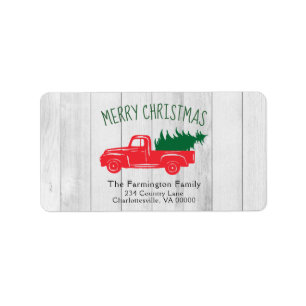 Etiqueta Vintage Red Truck & Tree White Wood Tag